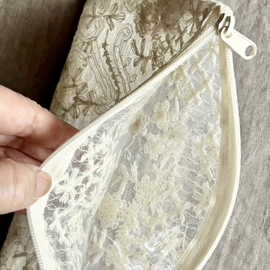 チュールレースビニールポーチ 12x20cm