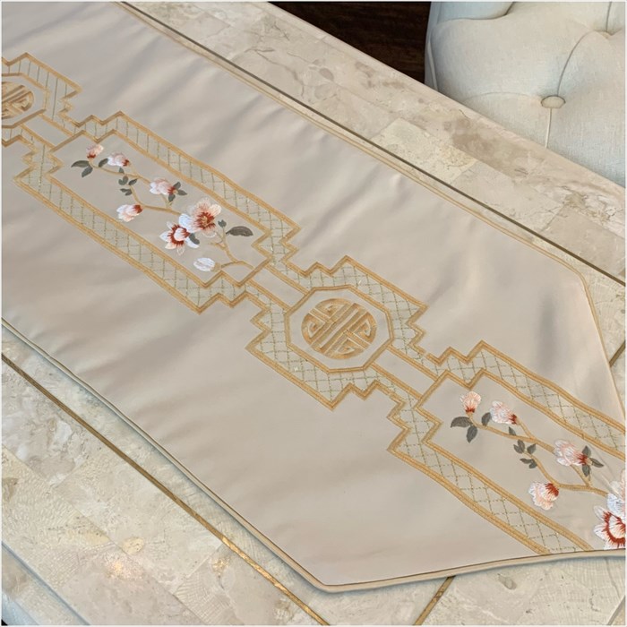 シノワズリ テーブルランナー ベージュ 33x210cm