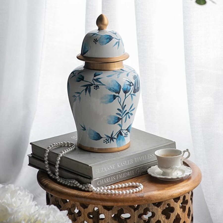 シノワズリ 蓋付壺小 磁器 2サイズ展開 ジャー ディスプレイ カフェ レストラン 店舗 置物 置き物 お菓子入れ