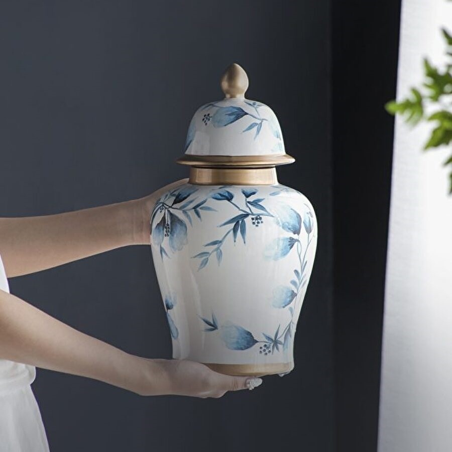 シノワズリ 蓋付壺小 磁器 2サイズ展開 ジャー ディスプレイ カフェ レストラン 店舗 置物 置き物 お菓子入れ