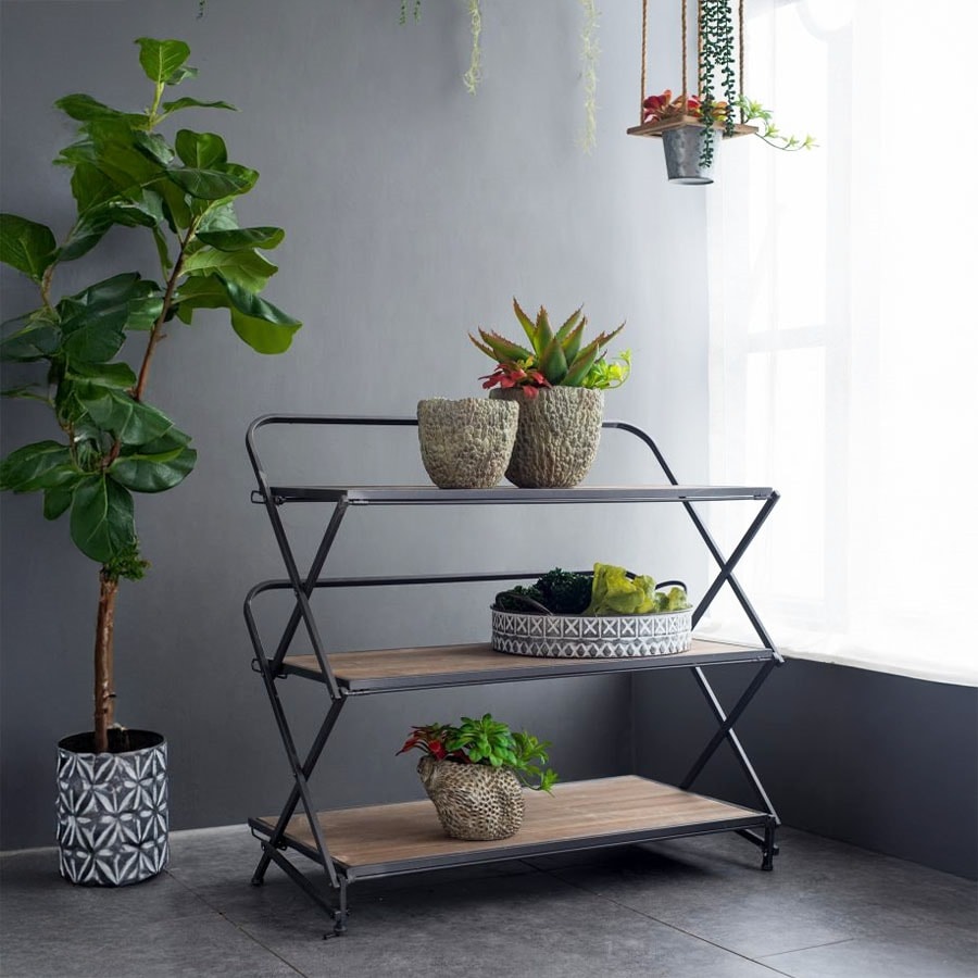 3段シェルフ 高さ78cm 木製 アイアン