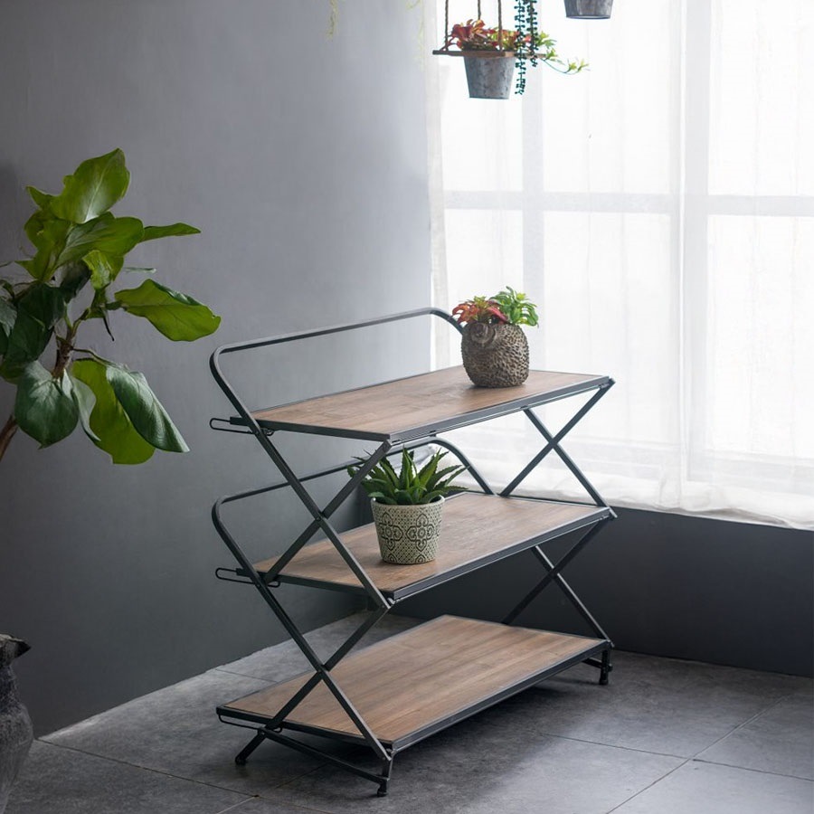 3段シェルフ 高さ78cm 木製 アイアン