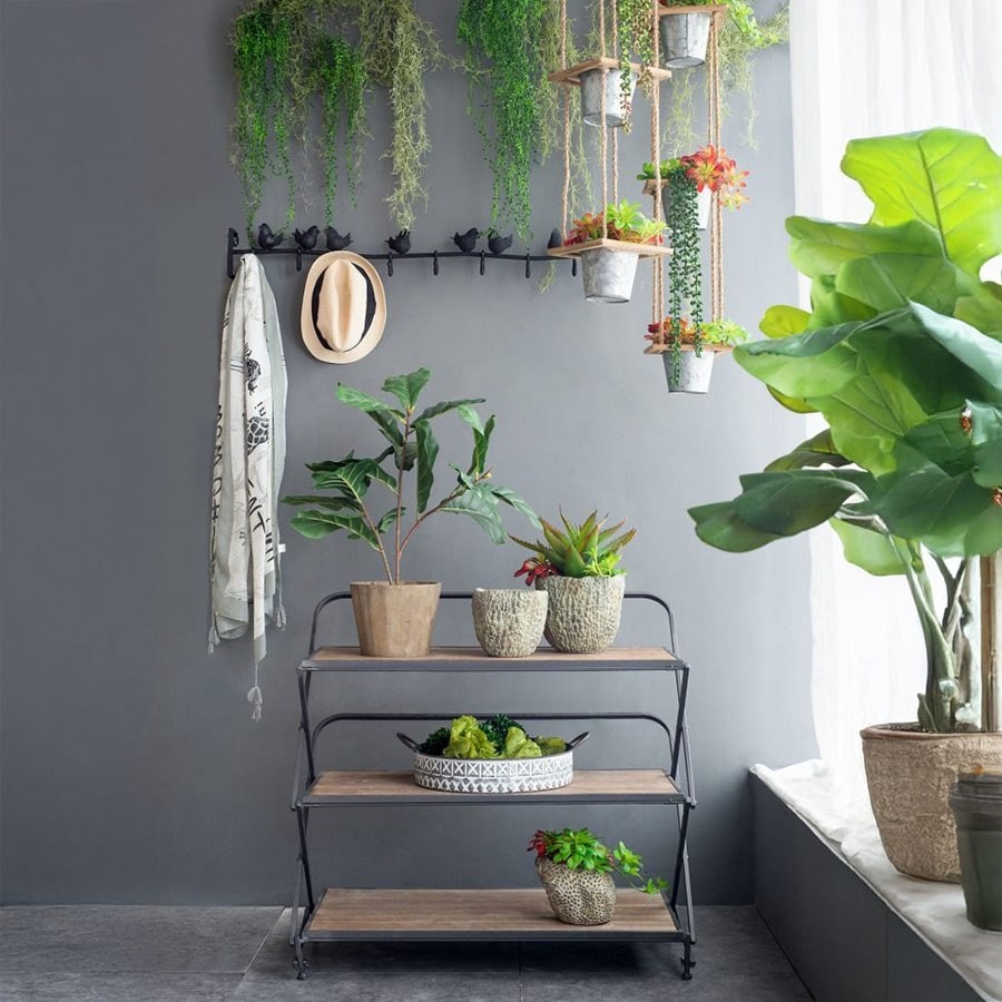 3段シェルフ 高さ78cm 木製 アイアン