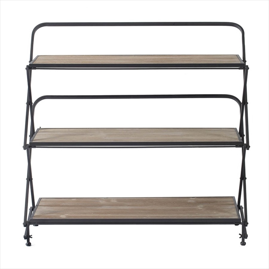 3段シェルフ 高さ78cm 木製 アイアン