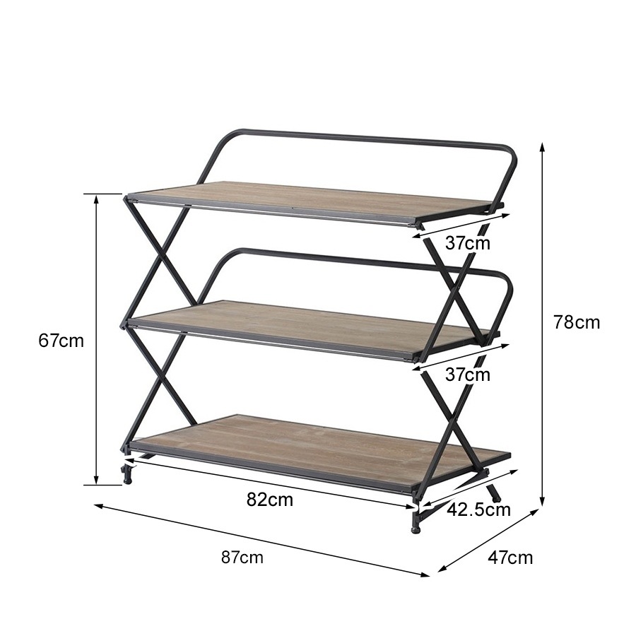3段シェルフ 高さ78cm 木製 アイアン