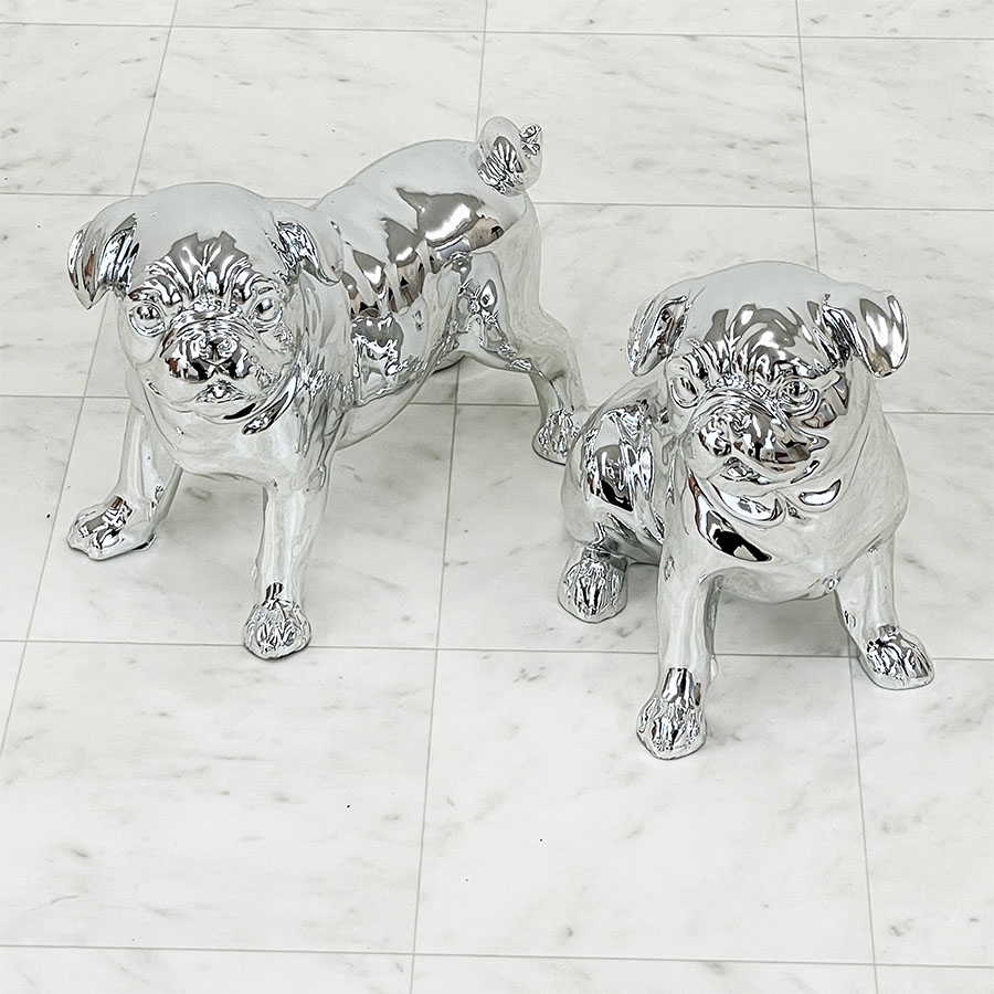 子犬 ペア シルバー 置物