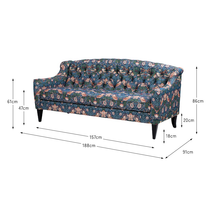 ジェニファーテイラー 3人掛けソファ いちご泥棒 KEN 幅188cm 36031SF-VI02