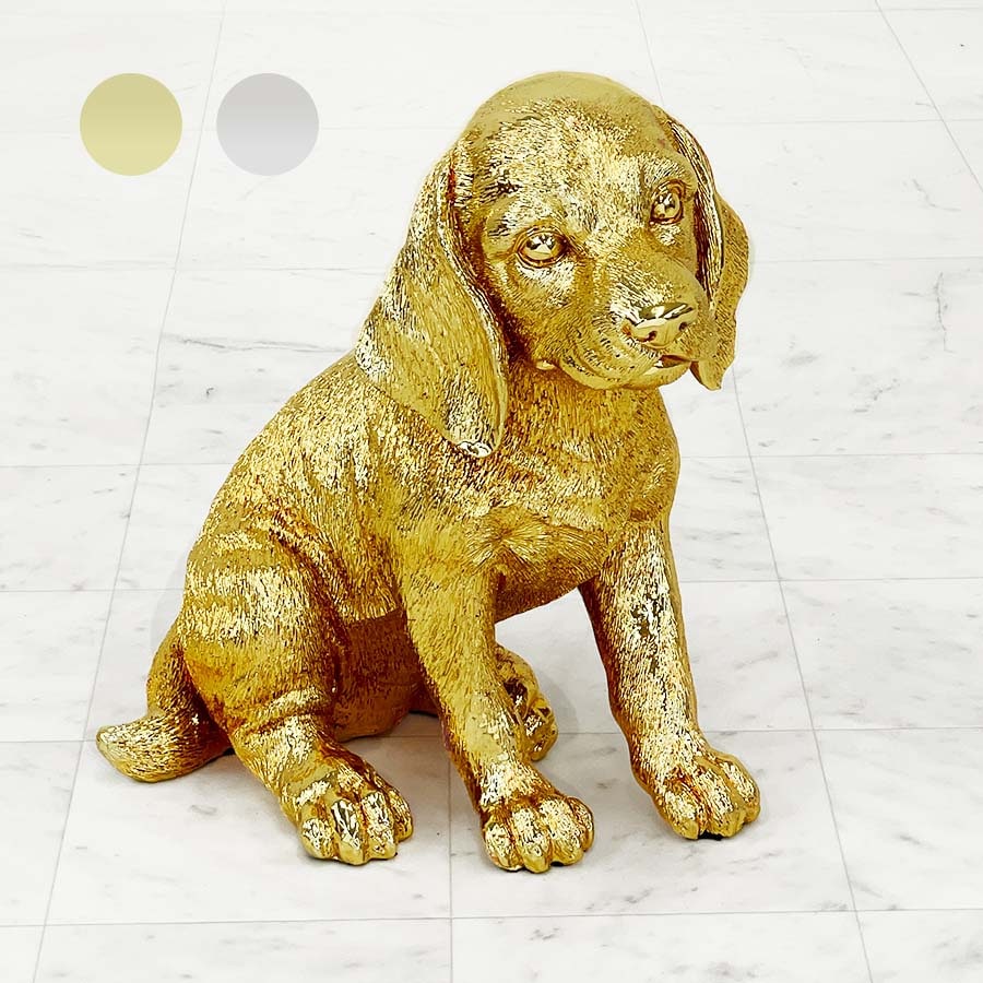 2色展開 子犬 ゴールド シルバー 置物