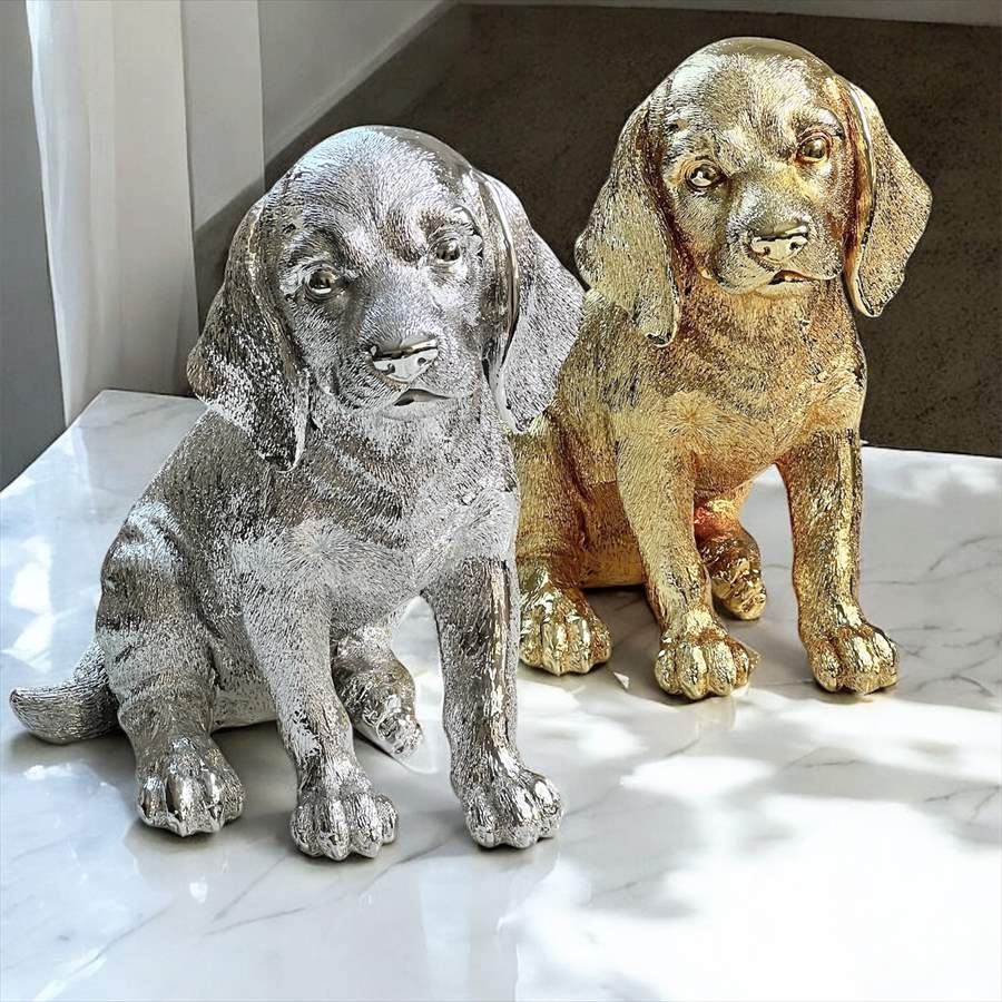 2色展開 子犬 ゴールド シルバー 置物