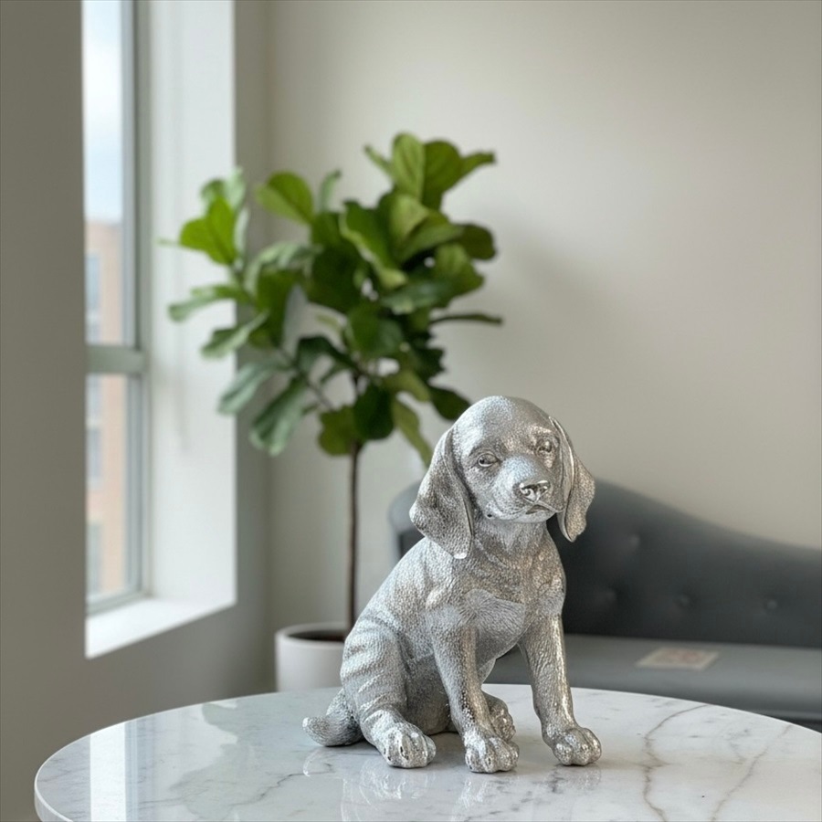 2色展開 子犬 ゴールド シルバー 置物