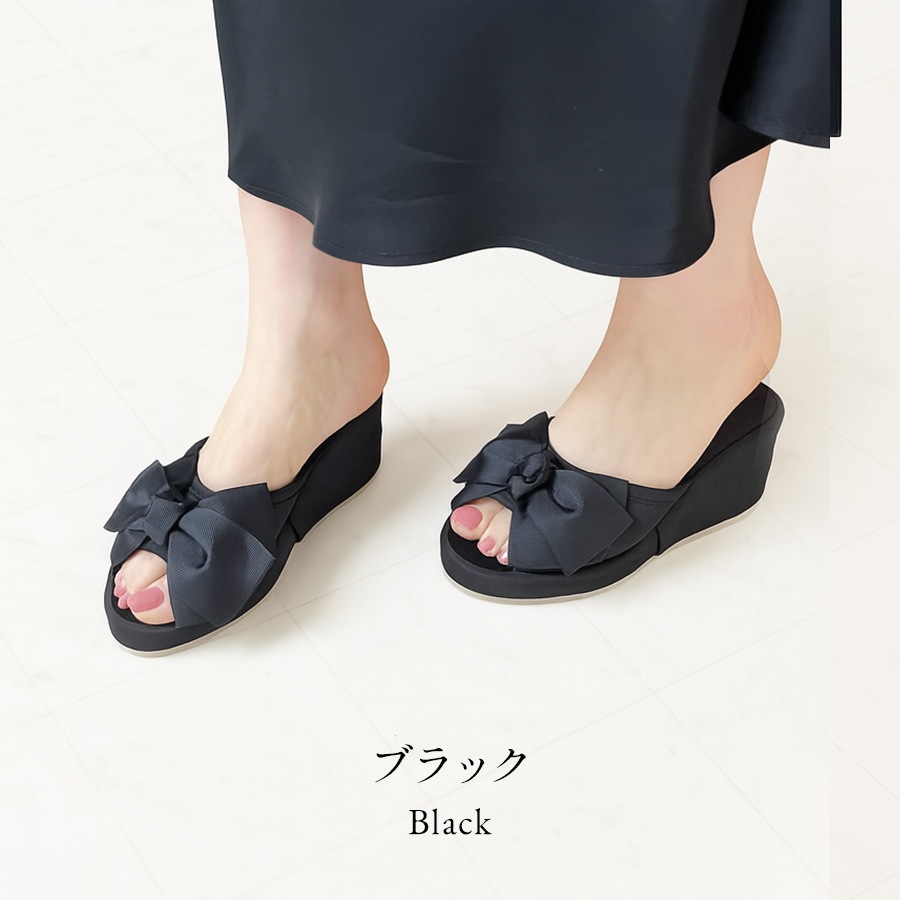 4色展開 8cmヒール リボンスリッパ 