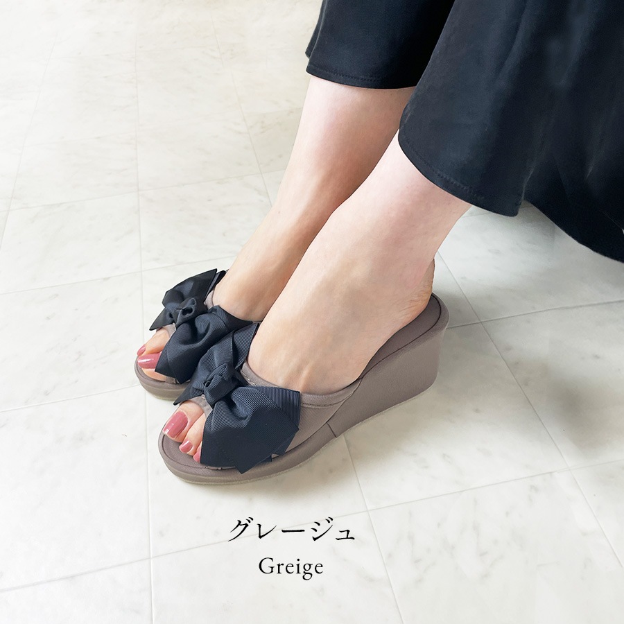 4色展開 8cmヒール リボンスリッパ 