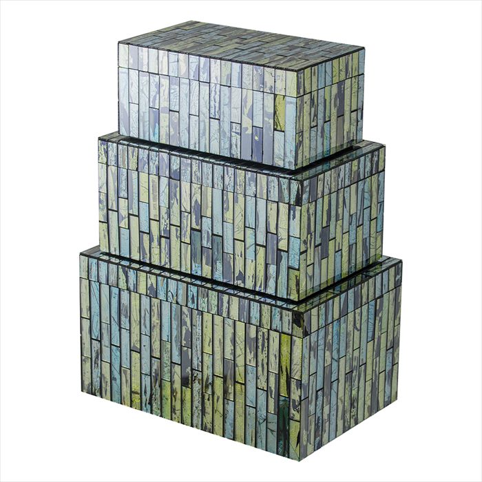 骨董　時代ガラス　寒色系　モダンカラー　３種　３客セット　バラ売り不可※ モダン ボックス ガラスタイル 3個セット S M Lサイズ