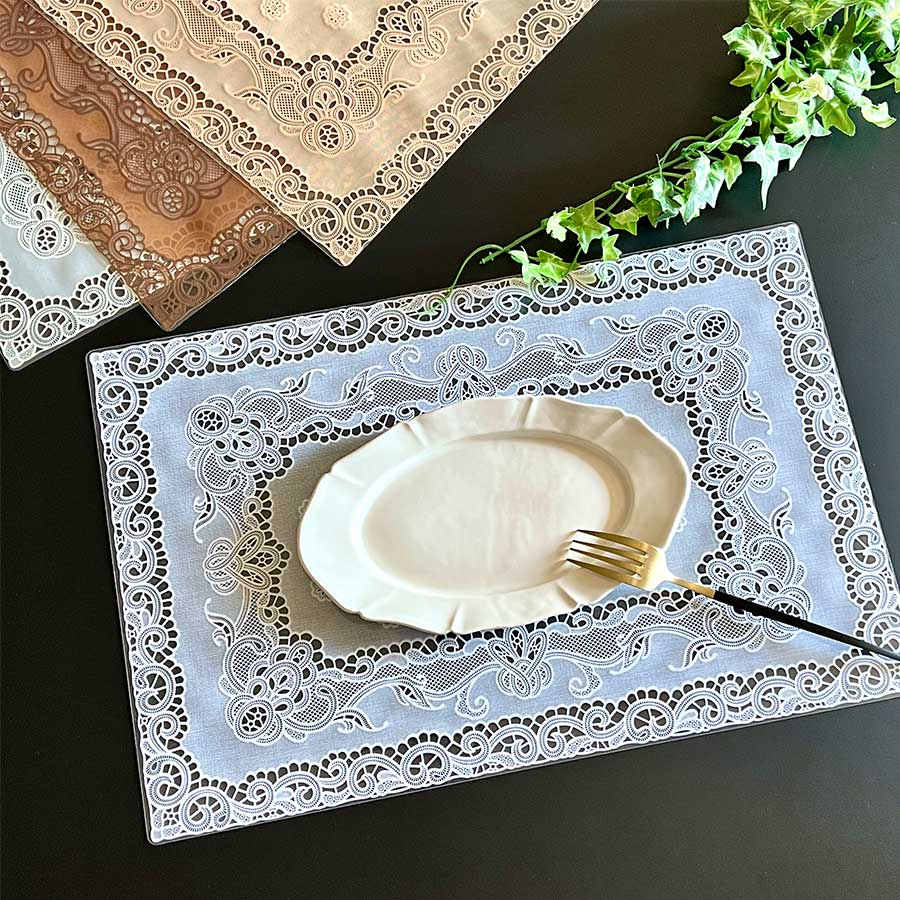 4色展開 レース柄デザイン プレースマット ランチョンマット