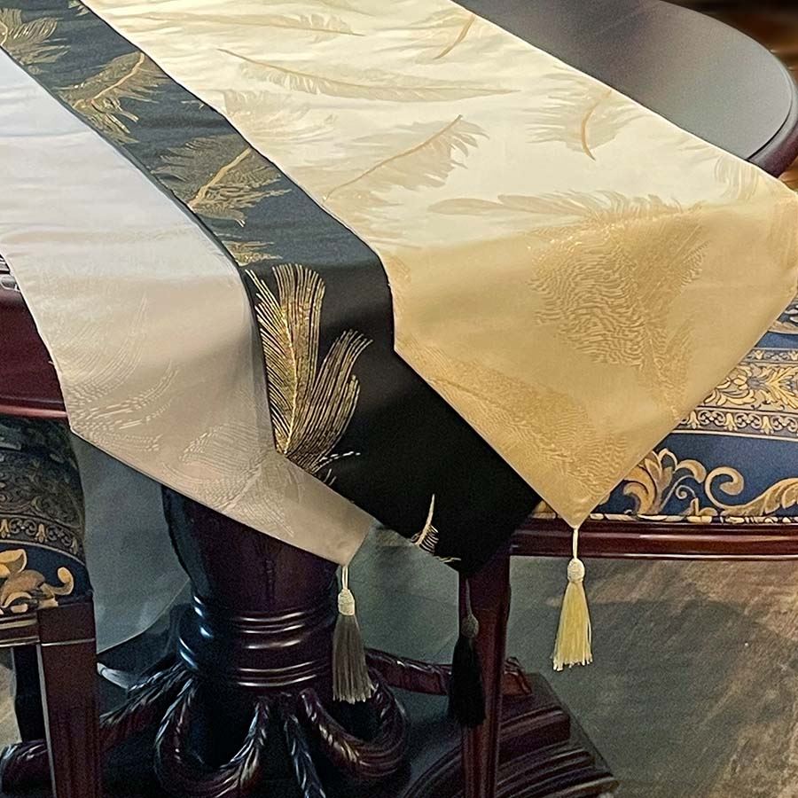 フェザー刺繍 テーブルランナー 33x200cm