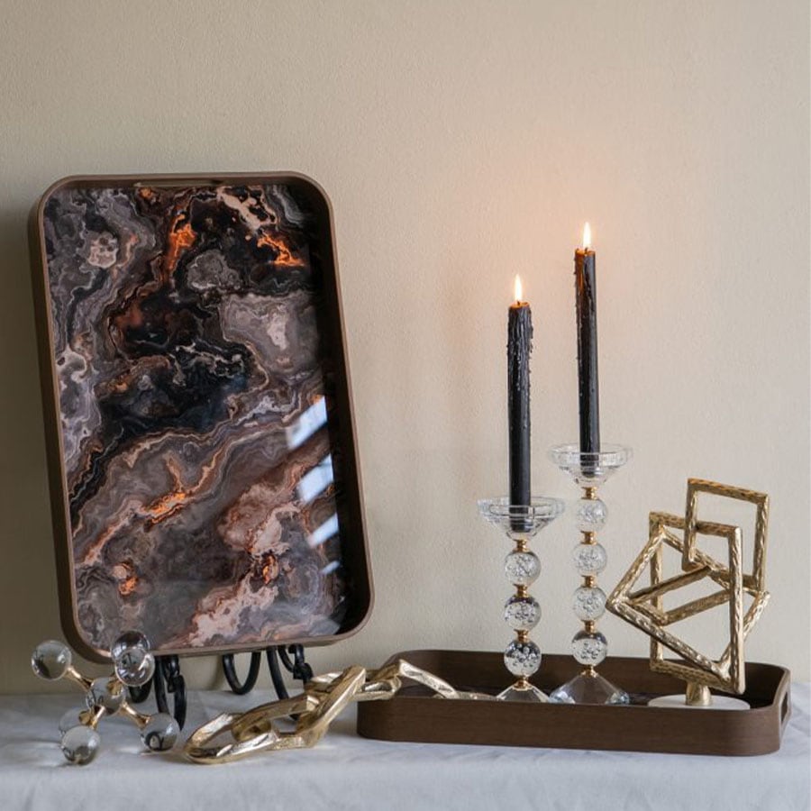 2サイズ展開 ガラス×ゴールド キャンドルホルダー S