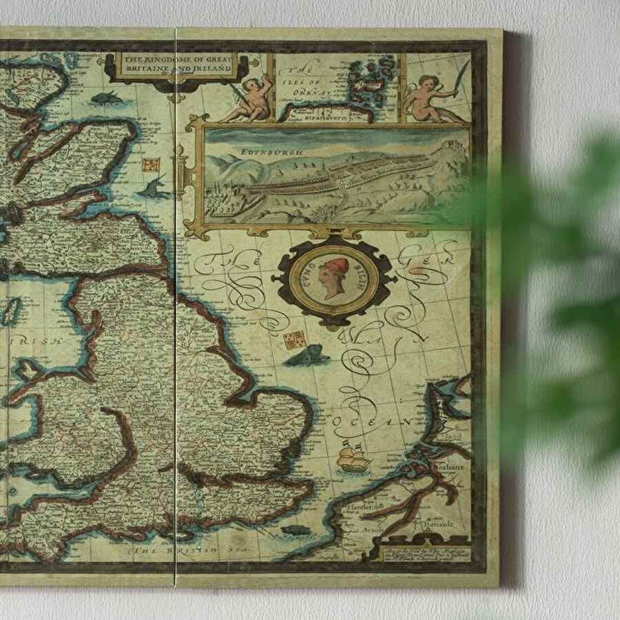 19世紀 イギリスとウェールズの古地図　ガラス額縁　木製フレーム付き Amazon.co.jp: 1850 地図 | 世界中にイギリス帝国が一つのビュー