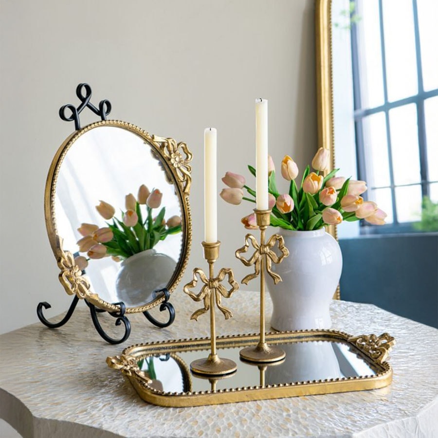 リボンモチーフ キャンドルホルダー 2本セット ゴールド