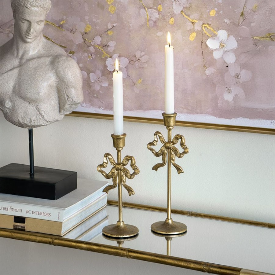 リボンモチーフ キャンドルホルダー 2本セット ゴールド