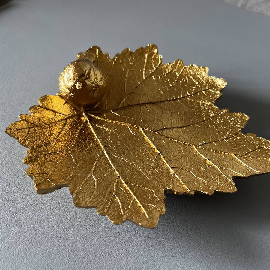 トレイ リーフ 葉 小鳥 ゴールド