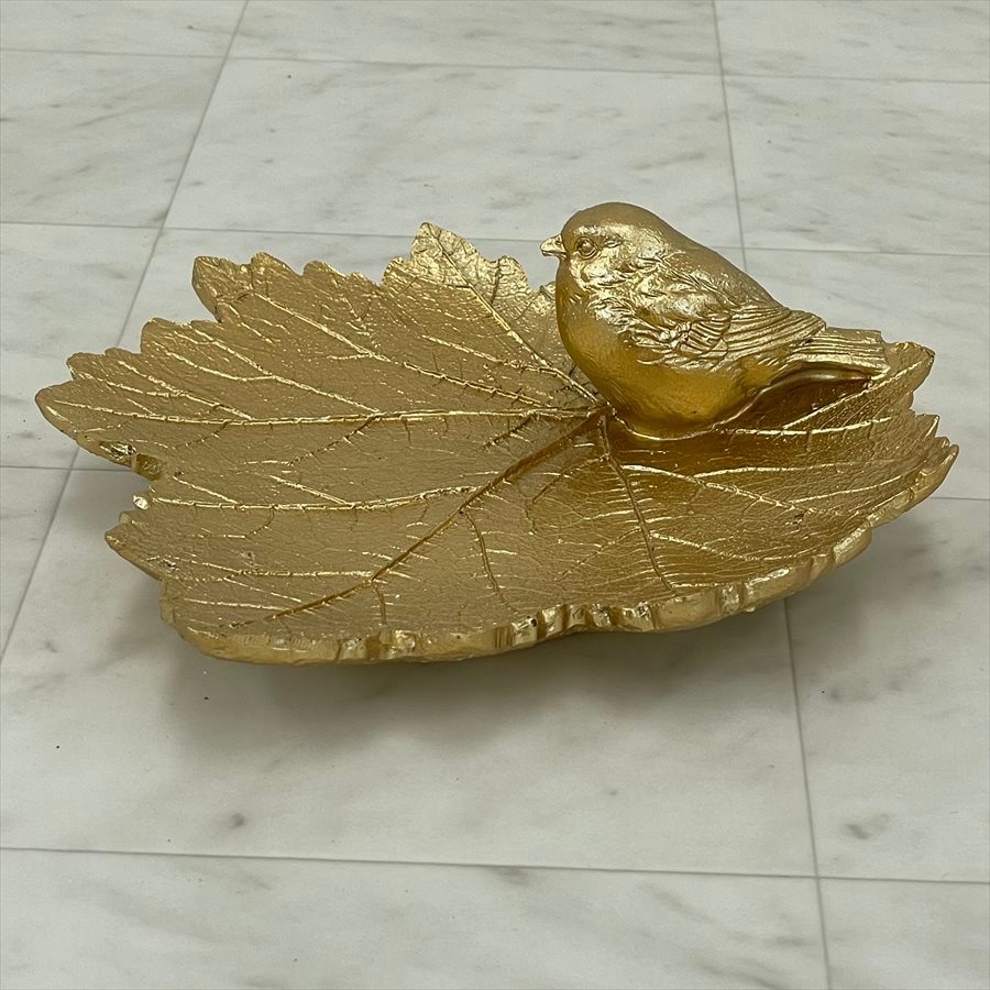 トレイ リーフ 葉 小鳥 ゴールド