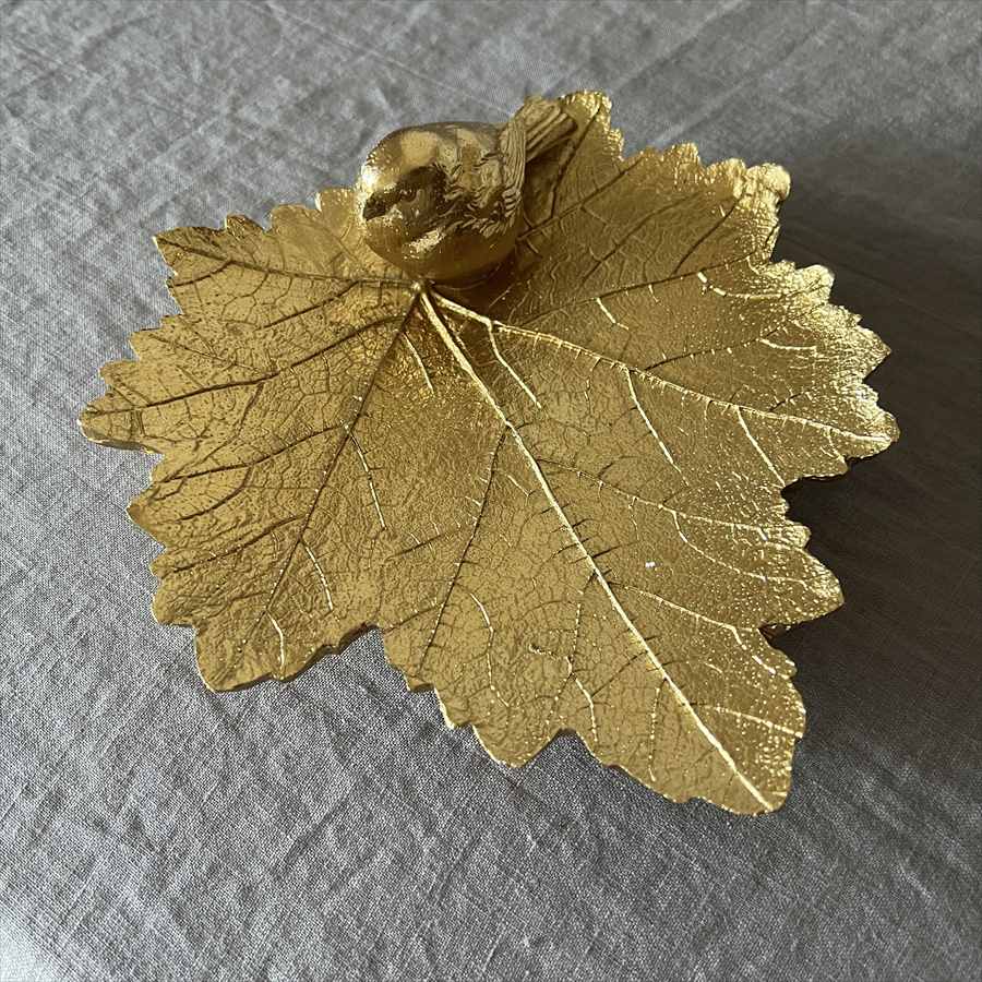 トレイ リーフ 葉 小鳥 ゴールド