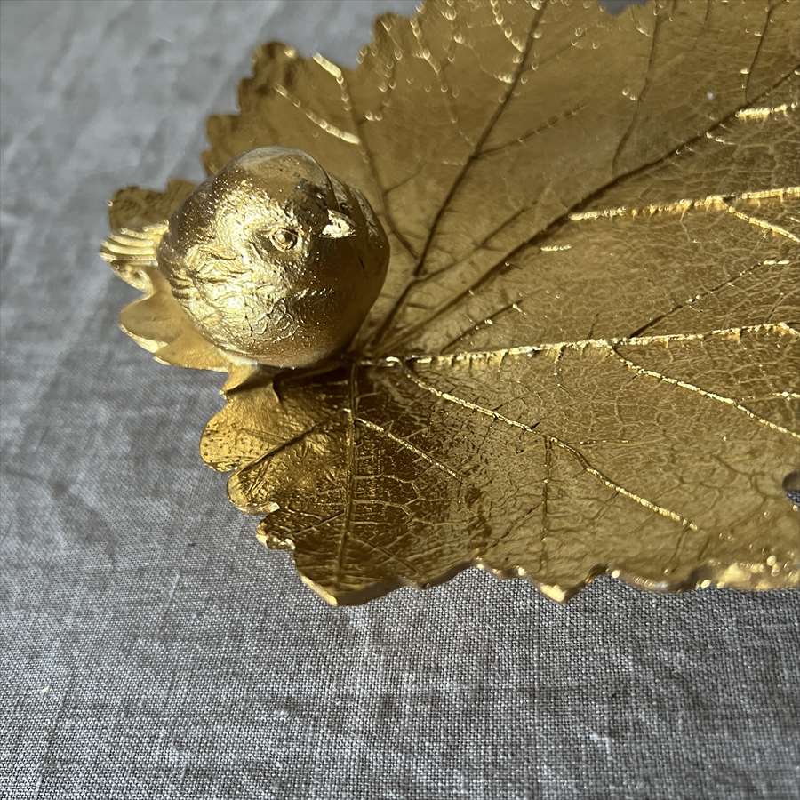 トレイ リーフ 葉 小鳥 ゴールド