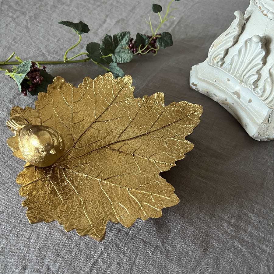 トレイ リーフ 葉 小鳥 ゴールド