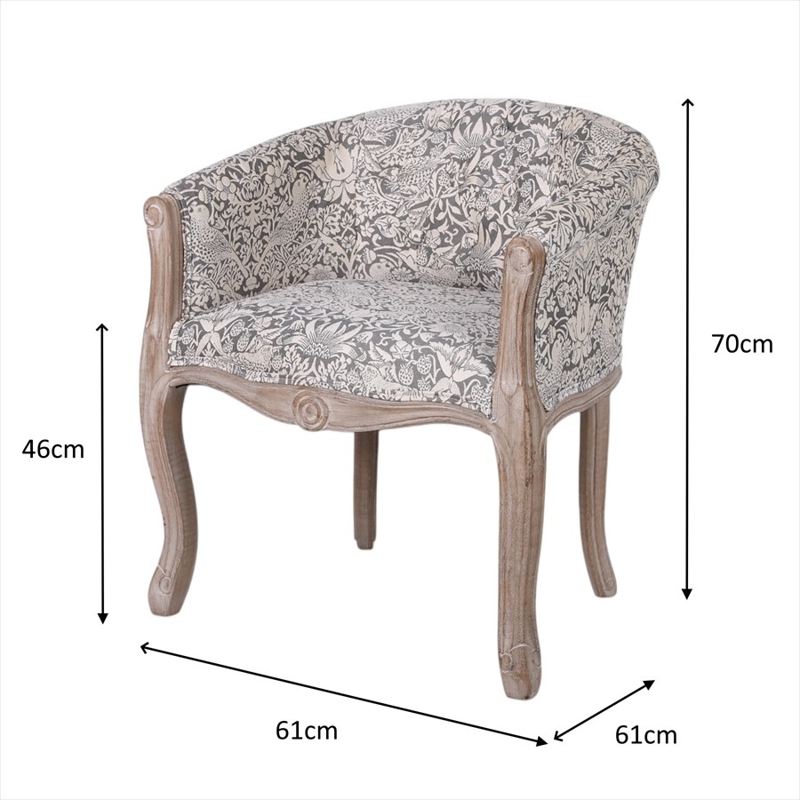 1人掛け ボタン留め ソファ いちご泥棒グレー