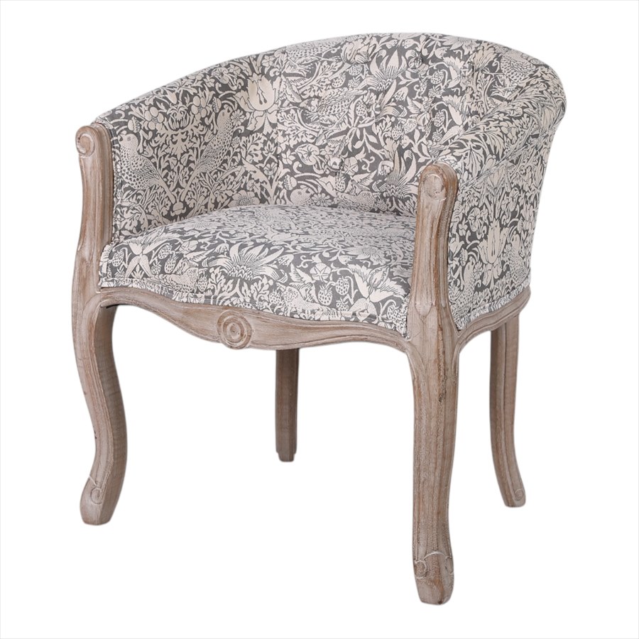 1人掛け ボタン留め ソファ いちご泥棒グレー