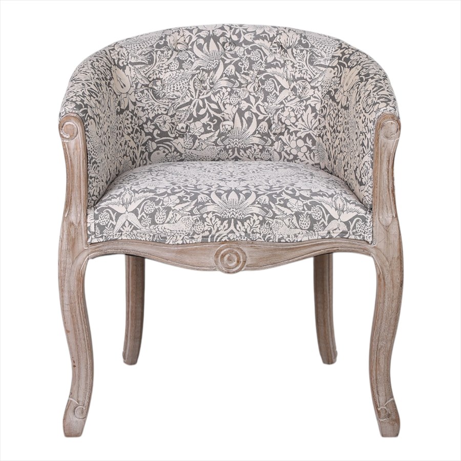 1人掛け ボタン留め ソファ いちご泥棒グレー