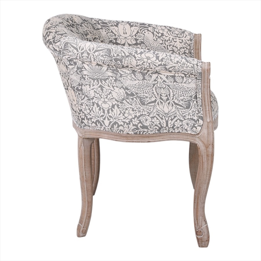 1人掛け ボタン留め ソファ いちご泥棒グレー