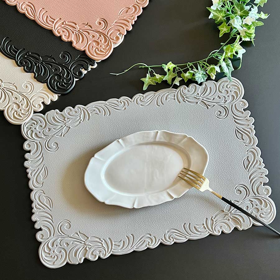 4色展開 エレガントフレーム プレースマット ランチョンマット レザー調