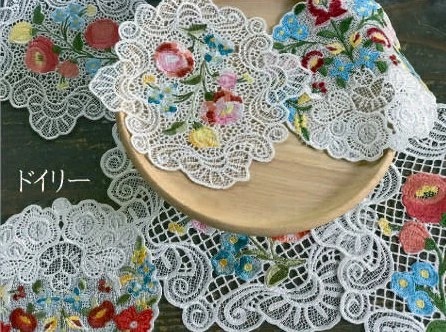 カロチャ刺繍風 ドイリー 25x25cm
