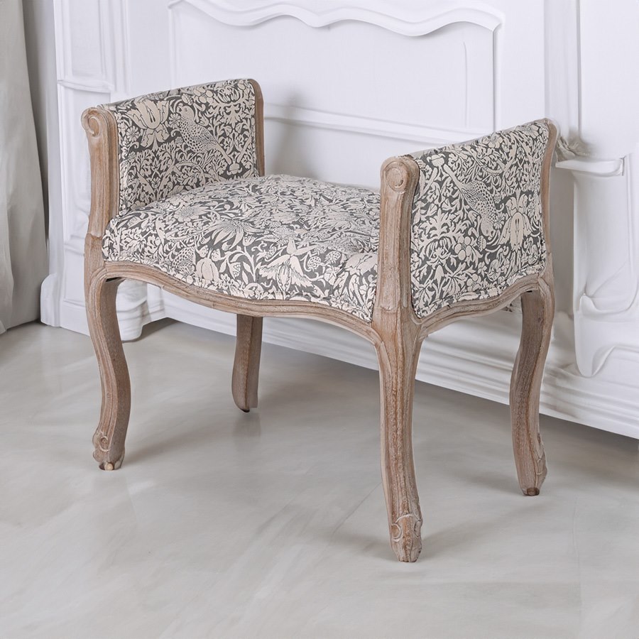 ボタン留め スツール いちご泥棒グレー