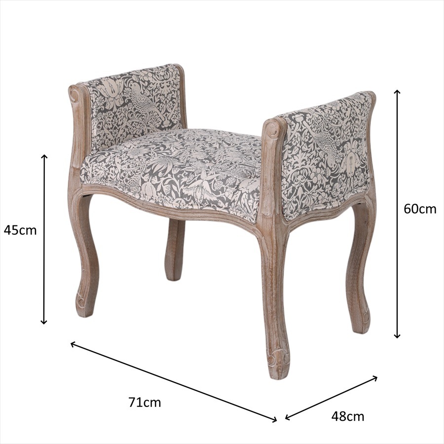 ボタン留め スツール いちご泥棒グレー