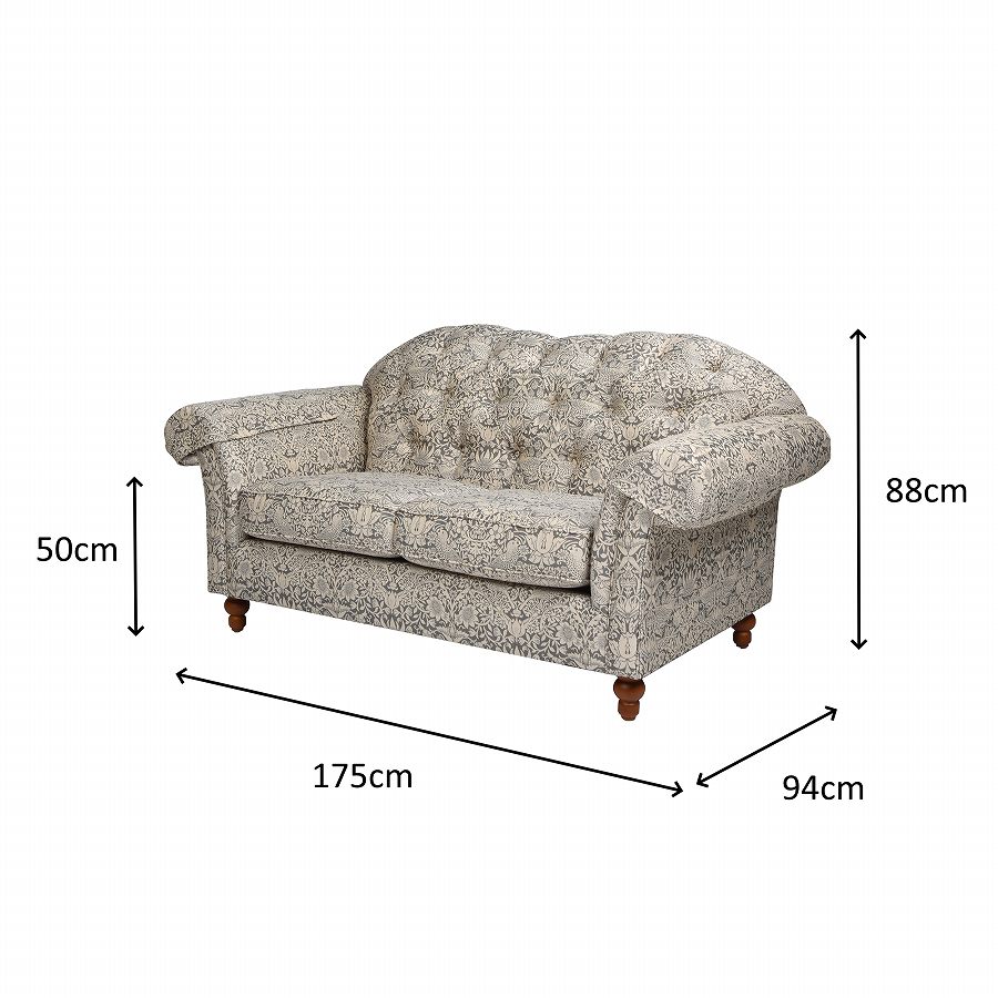 ジェニファーテイラー 2人掛けソファ いちご泥棒 グレー Arabelle 幅175cm 33194LS