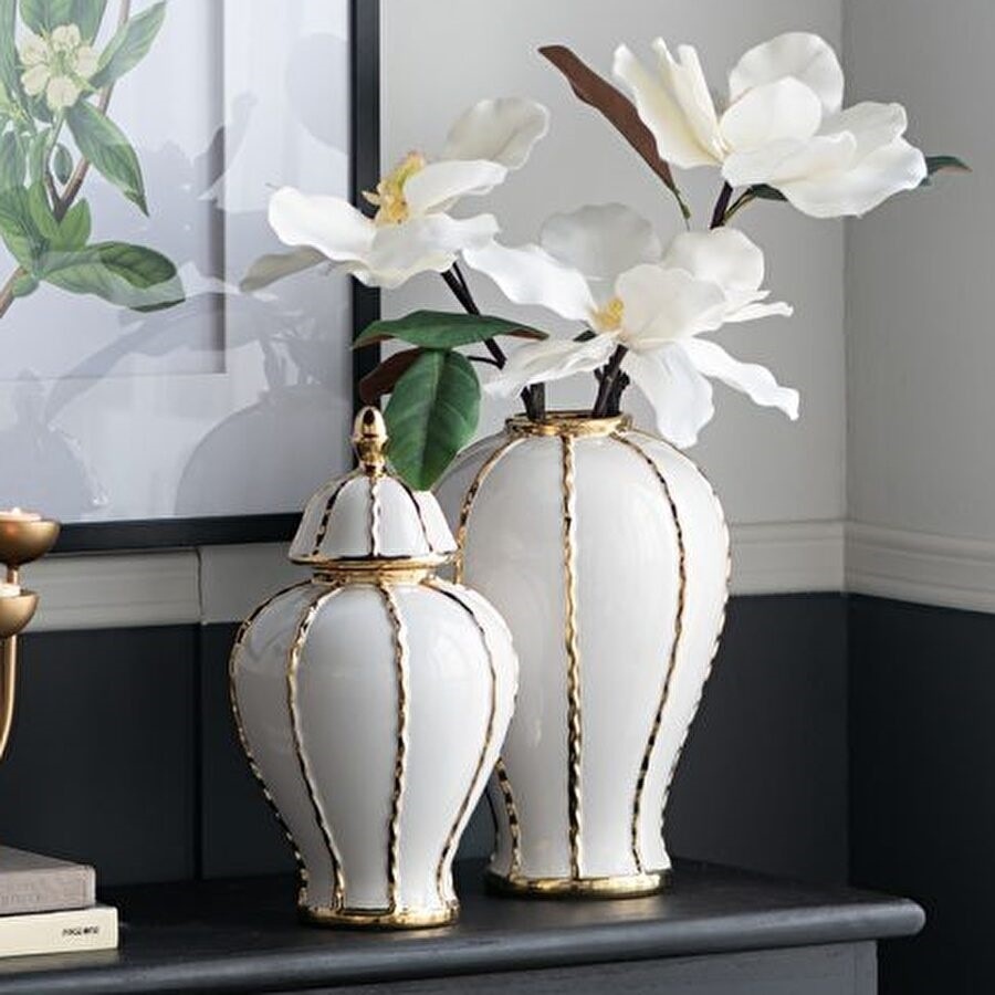 2サイズ展開 蓋付壺L 白 高さ45cm 磁器 ジャー 花びん 花瓶  花器 ディスプレイ置物 置き物