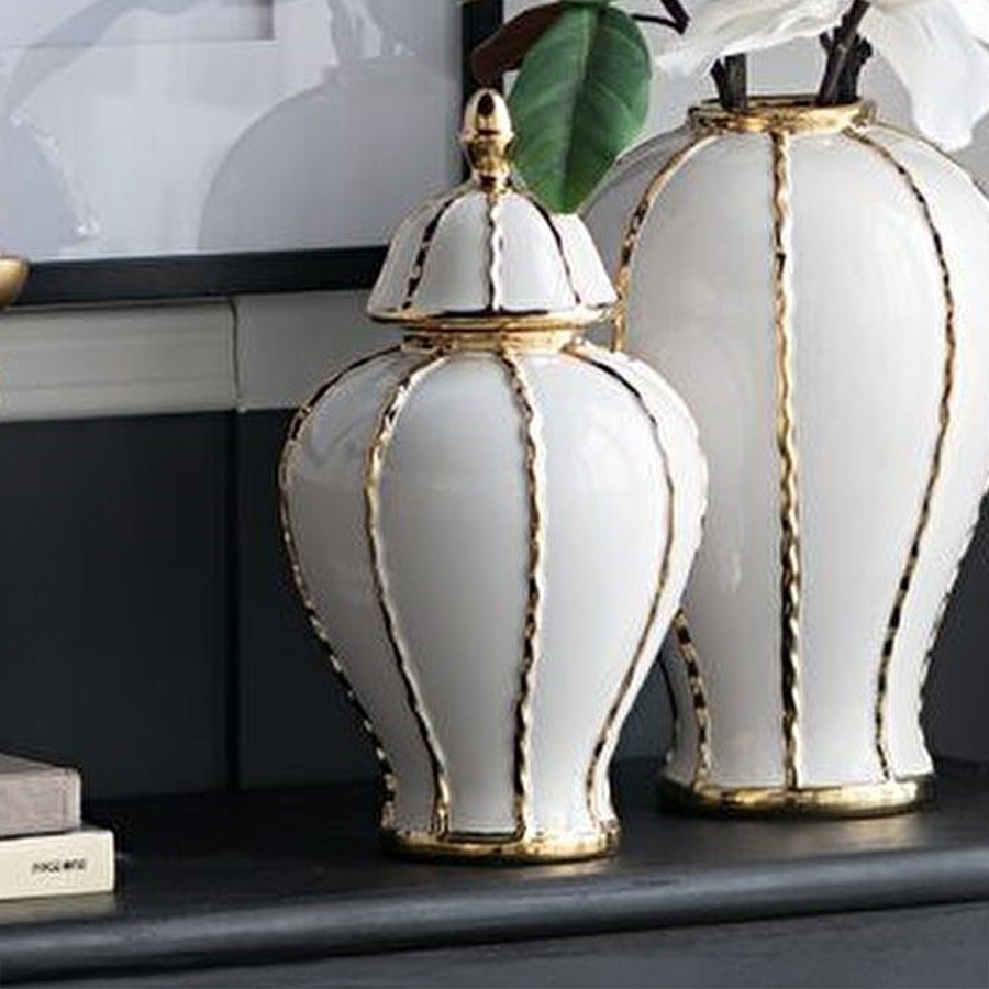 2サイズ展開 蓋付壺S 白 高さ36cm 磁器 ジャー 花びん 花瓶  花器 ディスプレイ置物 置き物