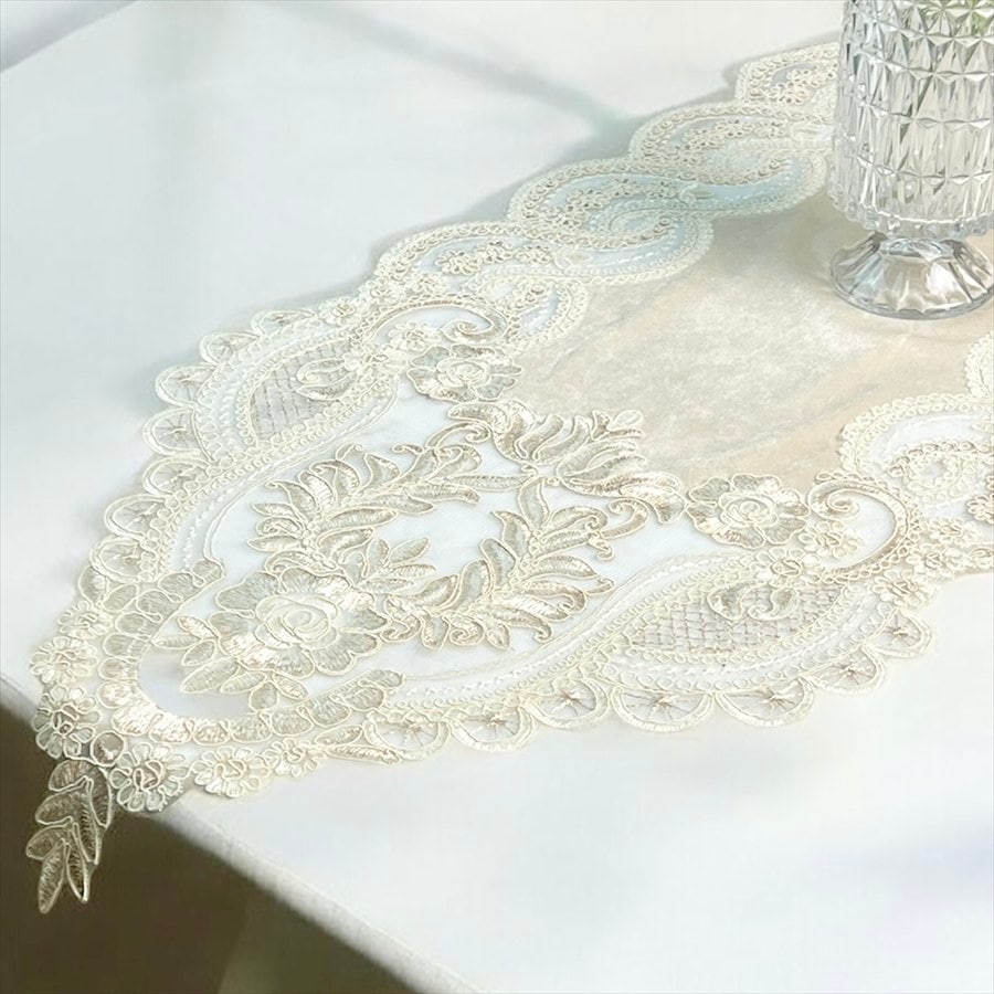 テーブルランナー 43×154cm レース×ベロア