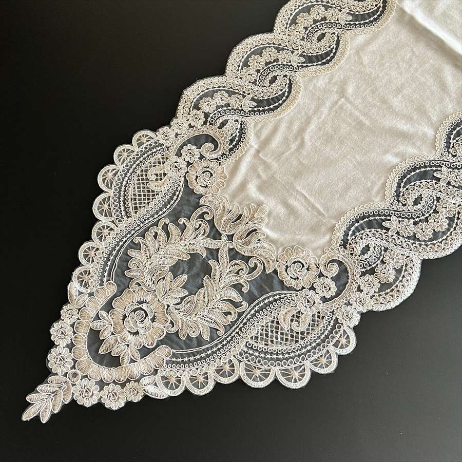テーブルランナー 43×154cm レース×ベロア