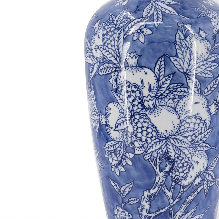 シノワズリ 花瓶 大型 青白 陶器 壺 フラワーベース 鳥 ザクロ インテリア