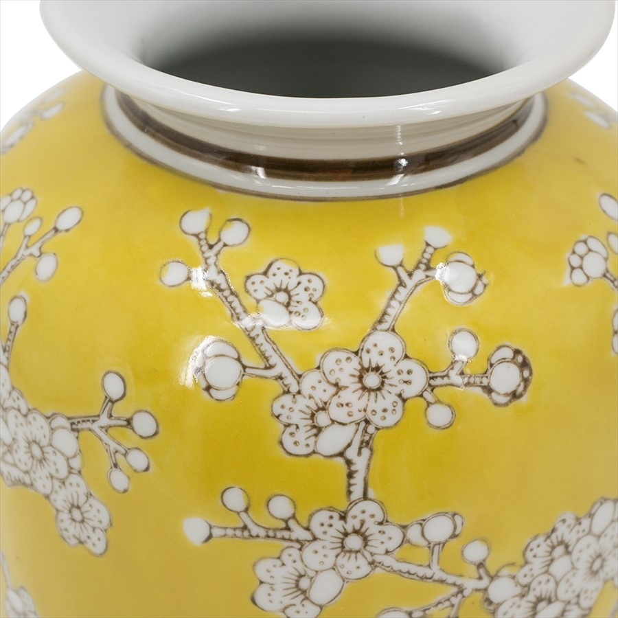 シノワズリ 壺 縦型 イエロー 高さ27cm 磁器 ジャー 花びん 花瓶  花器 ディスプレイ置物 置き物