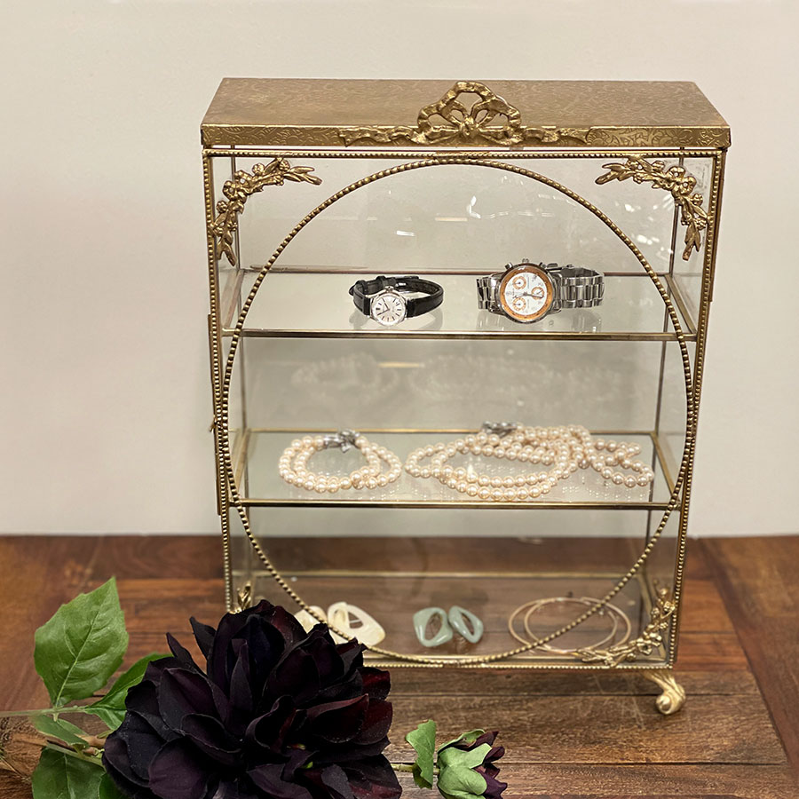 真鍮×ガラス製 コレクションボックス（扉開閉式）2色展開