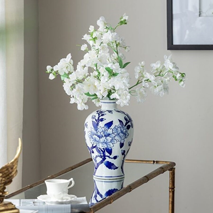 シノワズリ 花びん ブルー ホワイト 高さ26cm 磁器 フラワーベース 花瓶  花器 ディスプレイ置物 置き物