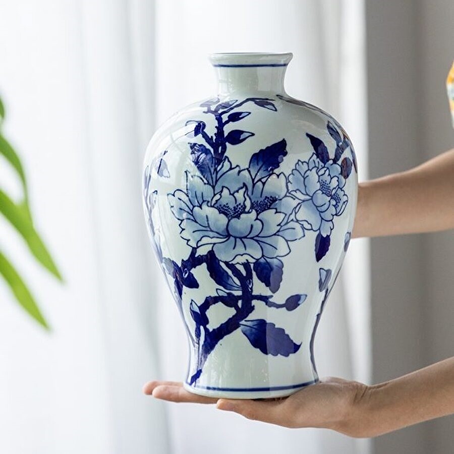 シノワズリ 花びん ブルー ホワイト 高さ26cm 磁器 フラワーベース 花瓶  花器 ディスプレイ置物 置き物