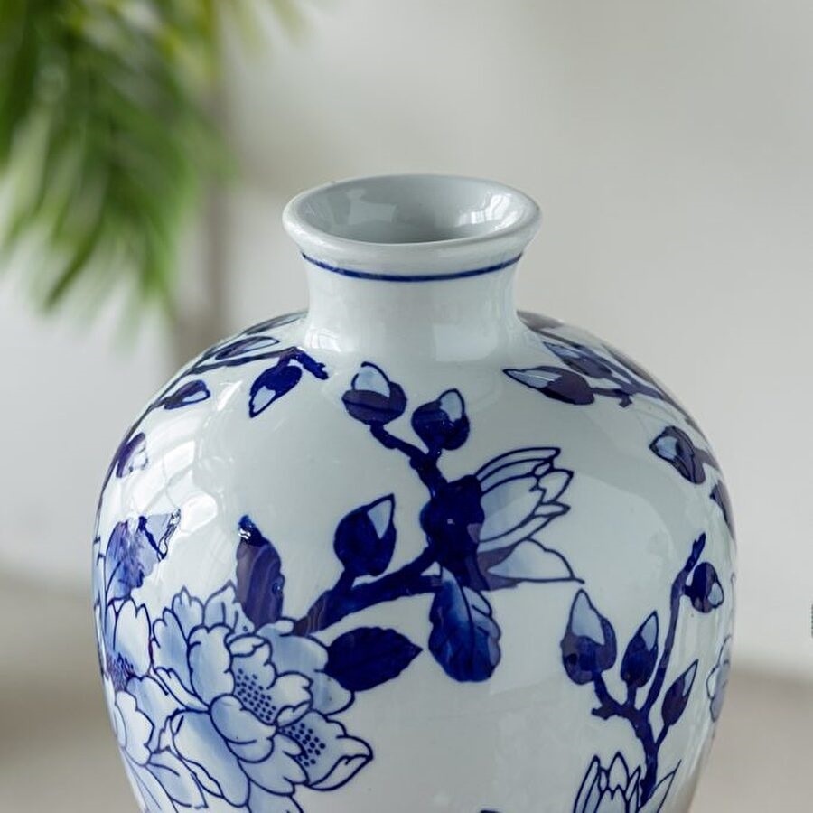 シノワズリ 花びん ブルー ホワイト 高さ26cm 磁器 フラワーベース 花瓶  花器 ディスプレイ置物 置き物