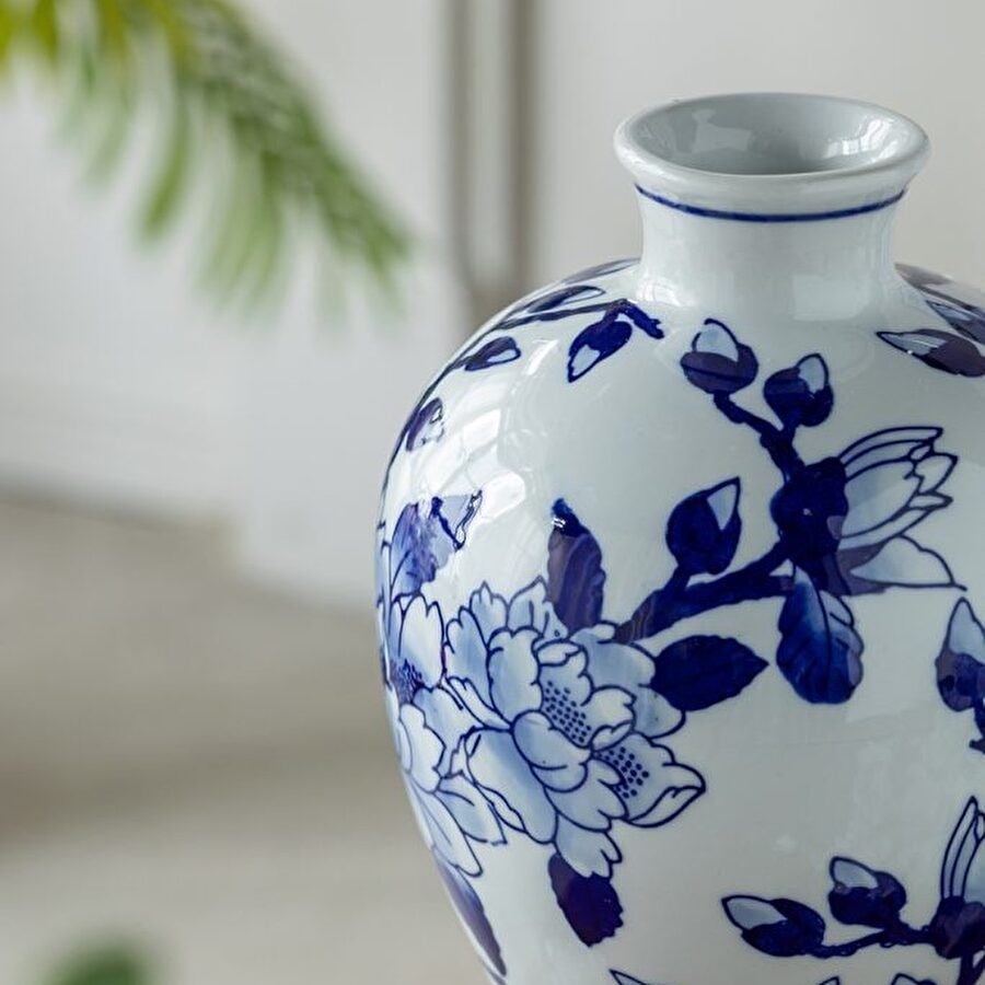 シノワズリ 花びん ブルー ホワイト 高さ26cm 磁器 フラワーベース 花瓶  花器 ディスプレイ置物 置き物