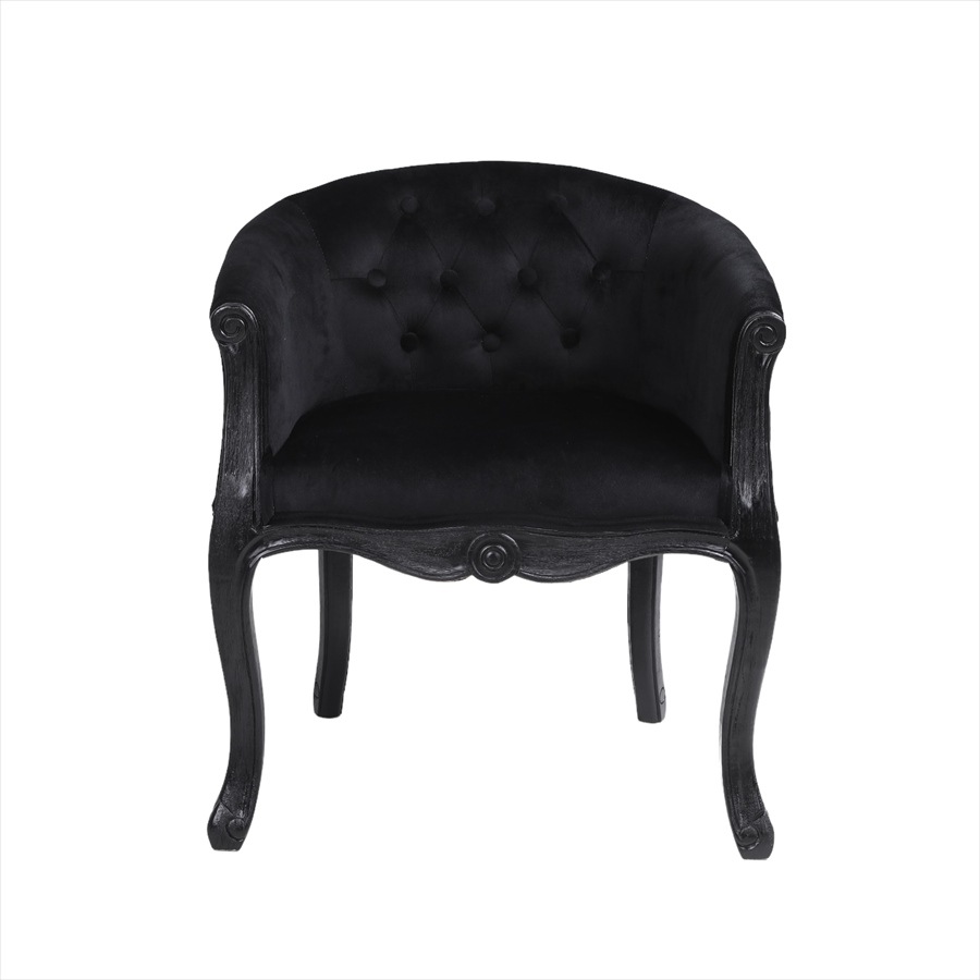 1人掛け ボタン留め ソファ ブラックベルベット