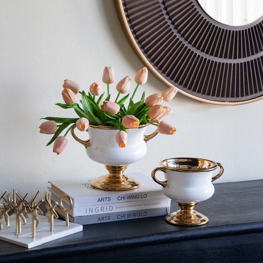 両耳取手 花瓶 ホワイト ゴールド 取っ手付き 花器